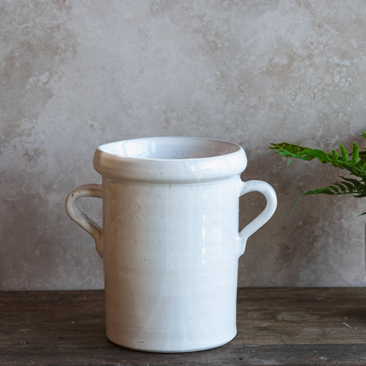 8" White Handle Vase