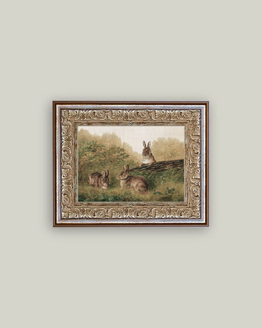Rabbits on a Log Framed Antique Art - Magnolia Lane co. Home + Garden + Gift