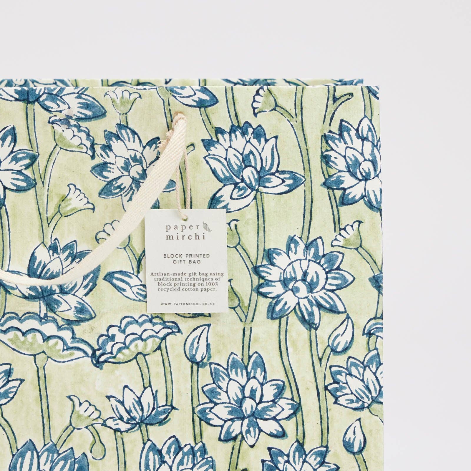 Block Printed Gift Bags (Large) - Indigo - Magnolia Lane co. Home + Garden + Gift