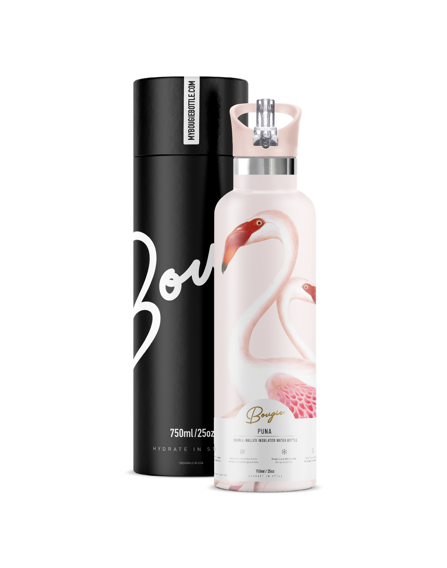 Puna | Vintage Pink Flamingo Insulated Water Bottle 25oz