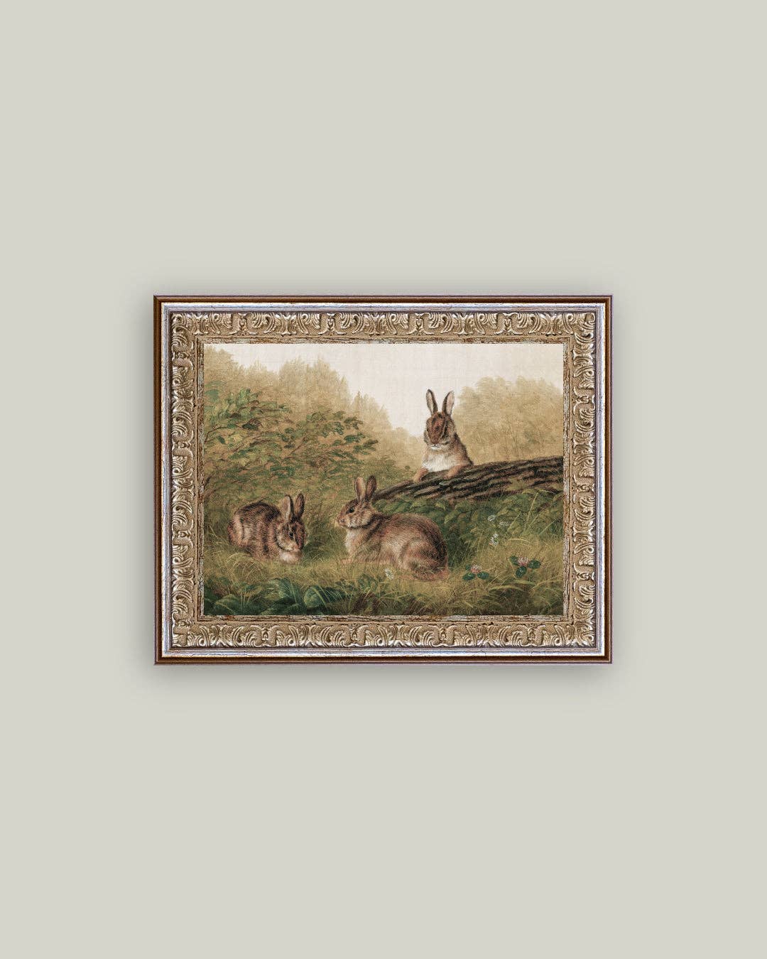 Rabbits on a Log Framed Antique Art - Magnolia Lane co. Home + Garden + Gift