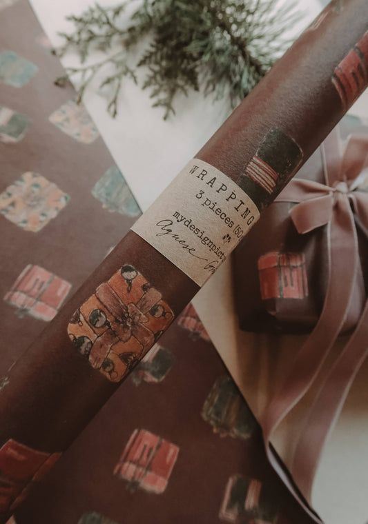 Set Of 3 Pieces Gifts Kraft Wrapping Paper