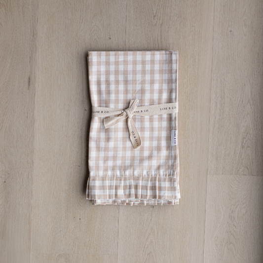 Ruffle Beige Gingham Kitchen Dish Towel - Magnolia Lane co. Home + Garden + Gift