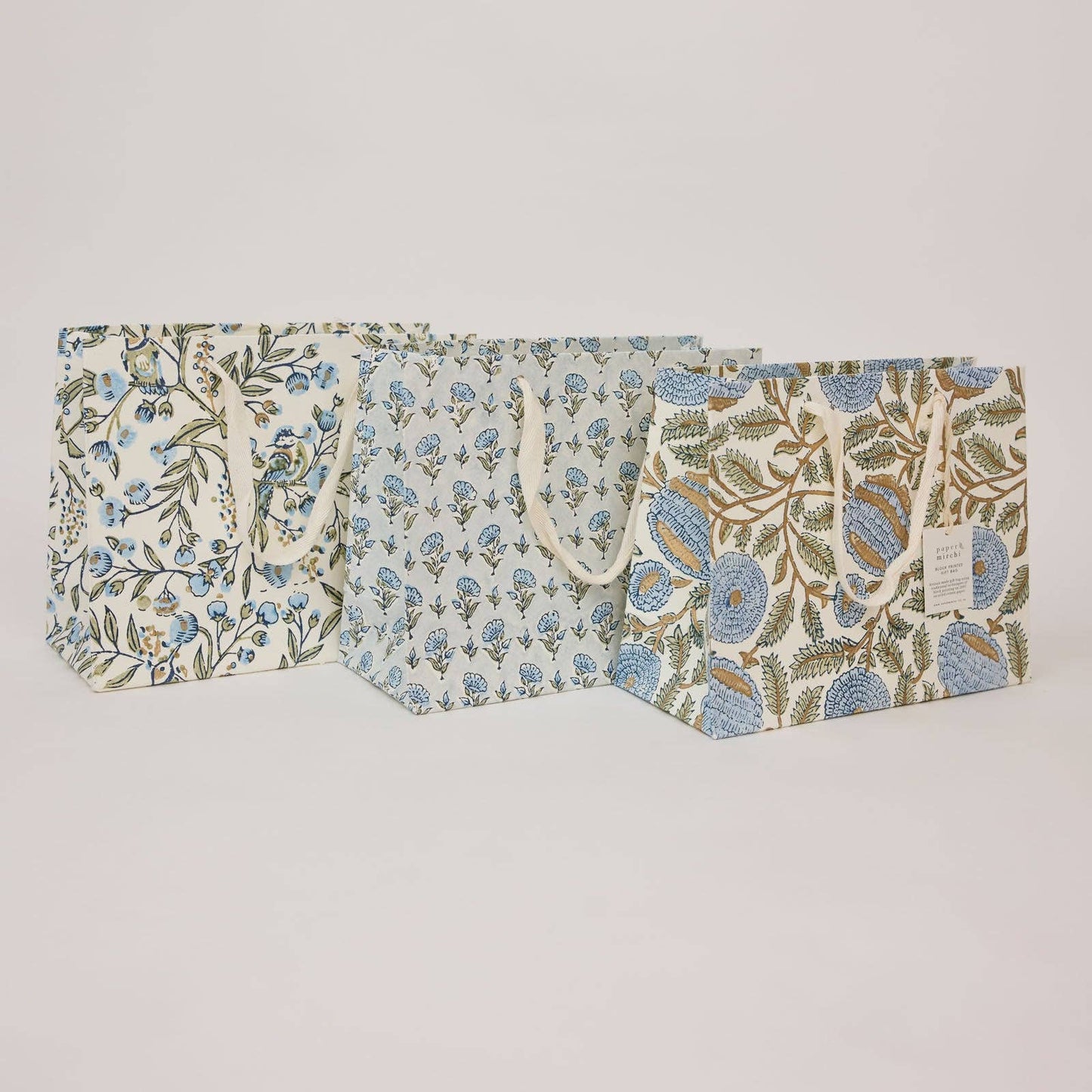Block Printed Gift Bags (Medium) - Blue Stone Refresh - Magnolia Lane co. Home + Garden + Gift