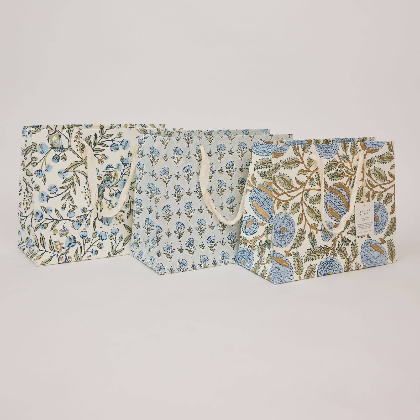 Block Printed Gift Bags (Medium) - Blue Stone Refresh - Magnolia Lane co. Home + Garden + Gift