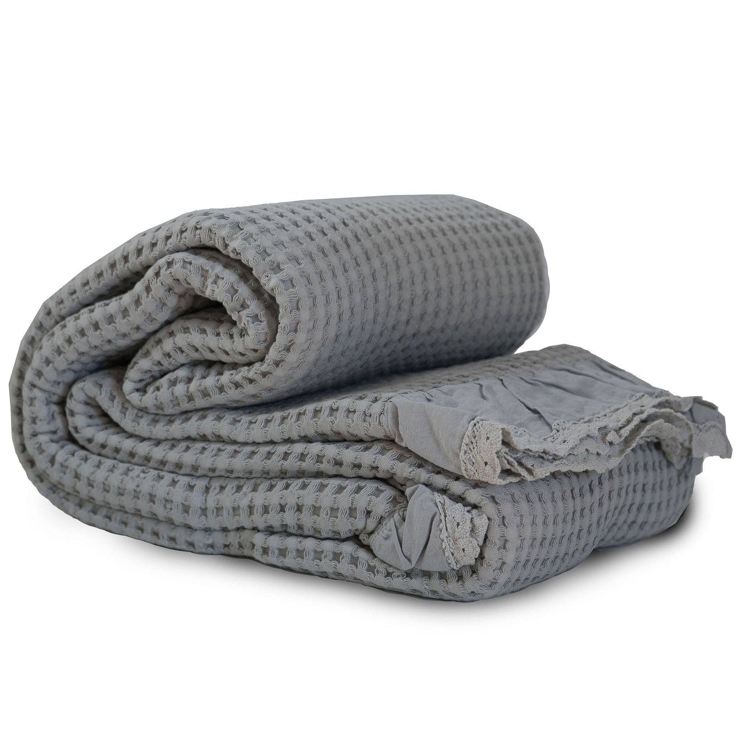 Waffle Blanket with Eyelet Trim Detail