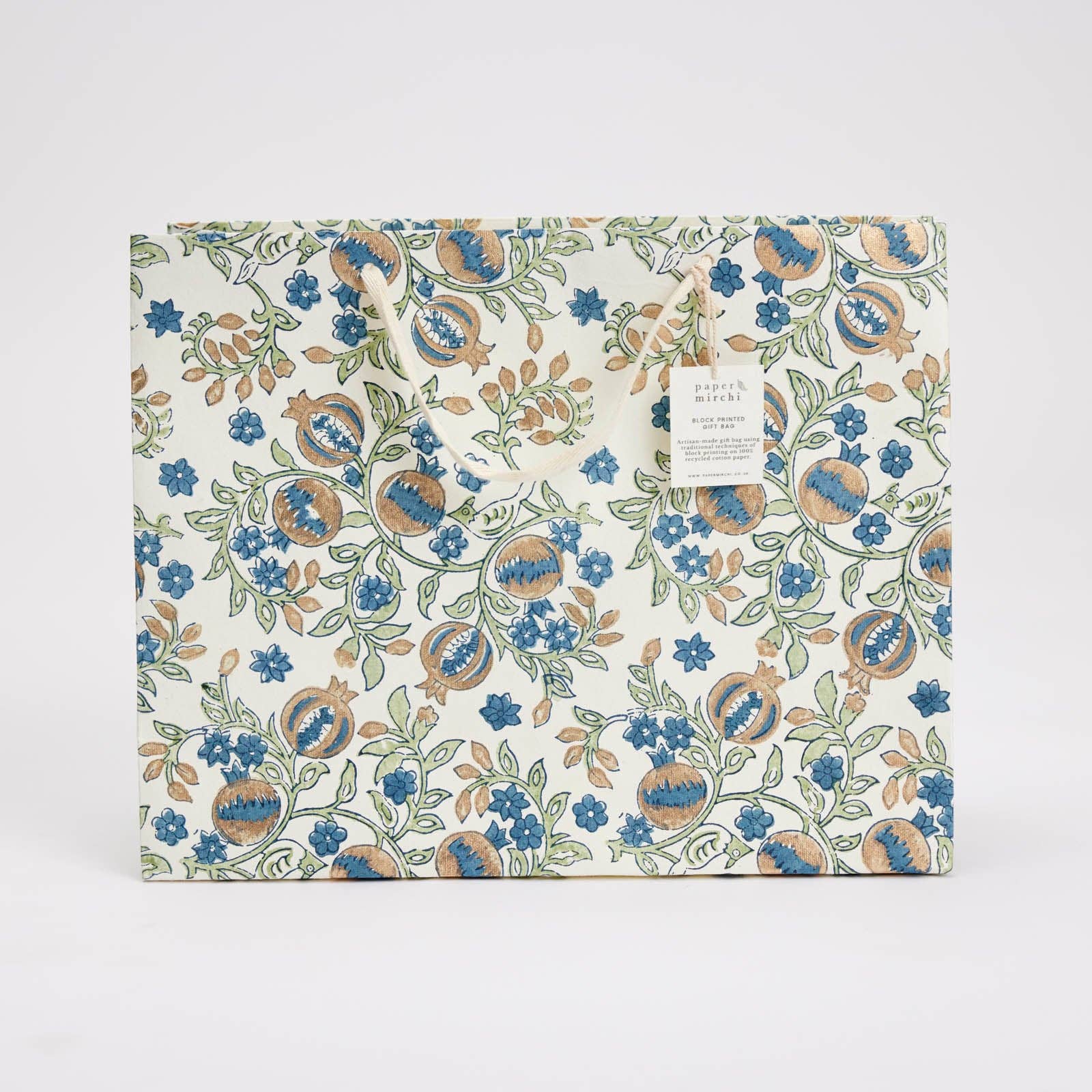 Block Printed Gift Bags (Large) - Indigo - Magnolia Lane co. Home + Garden + Gift