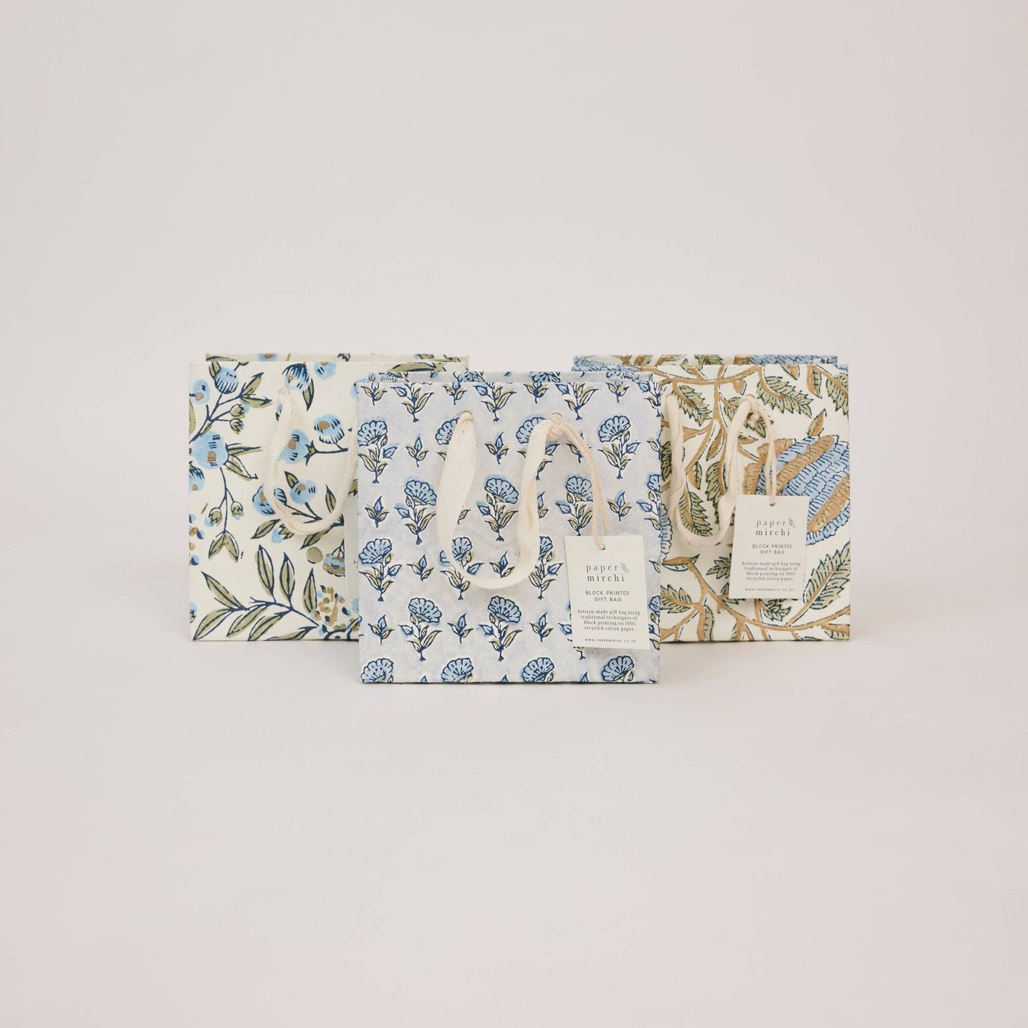 Block Printed Gift Bags (Small) - Blue Stone Refresh - Magnolia Lane co. Home + Garden + Gift
