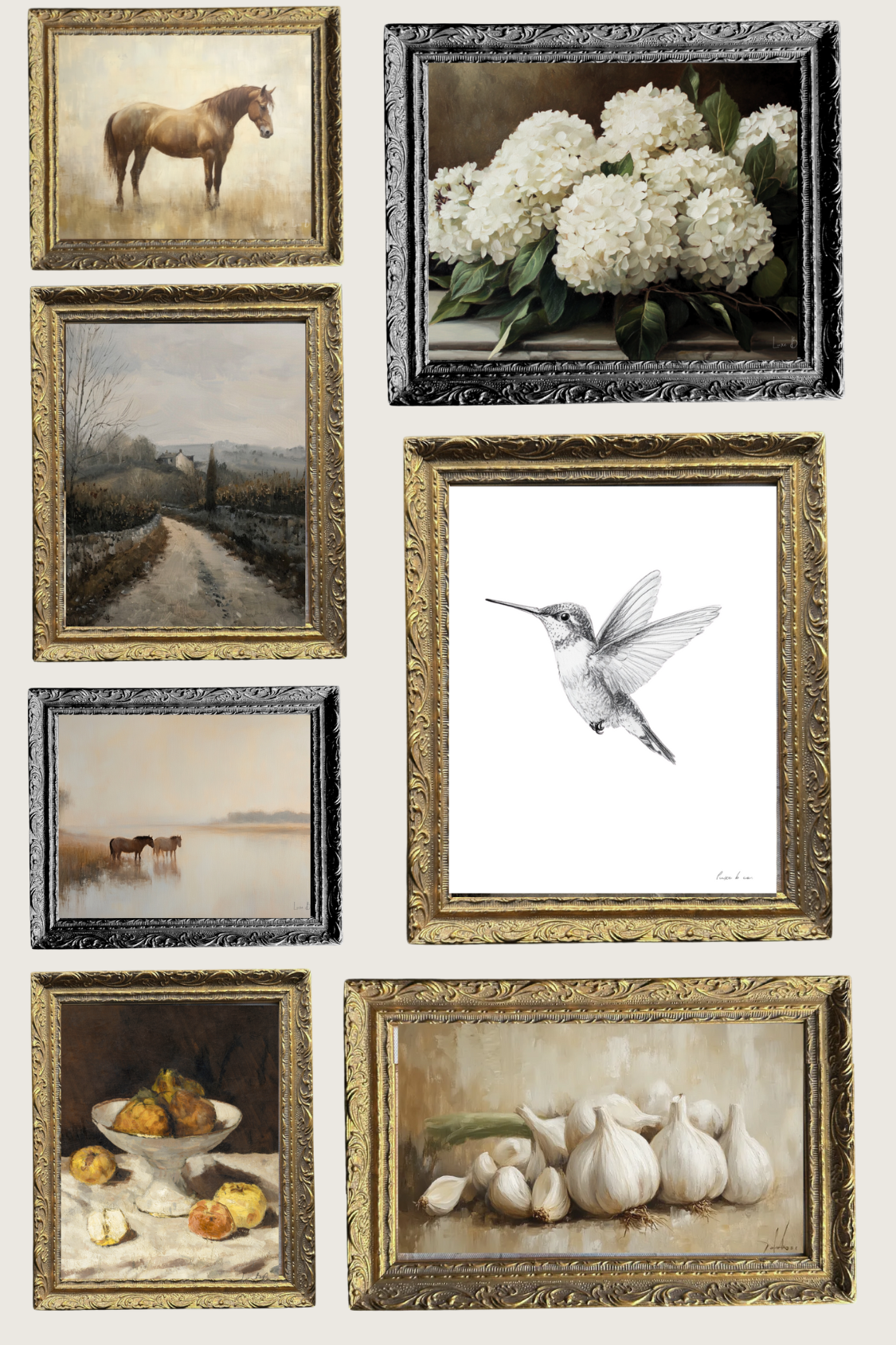 Vintage Dried Flower Pot | French Country Brass Gold Framed Art