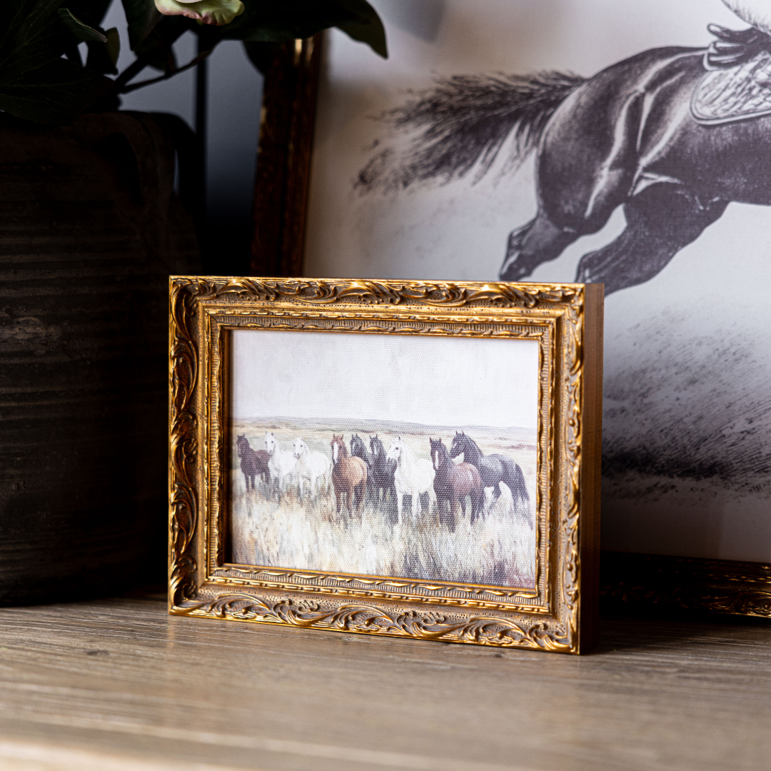 Vintage Dried Flower Pot | French Country Brass Gold Framed Art