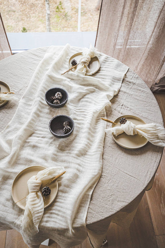 Linen Table Runner With Raw Edge Fringes