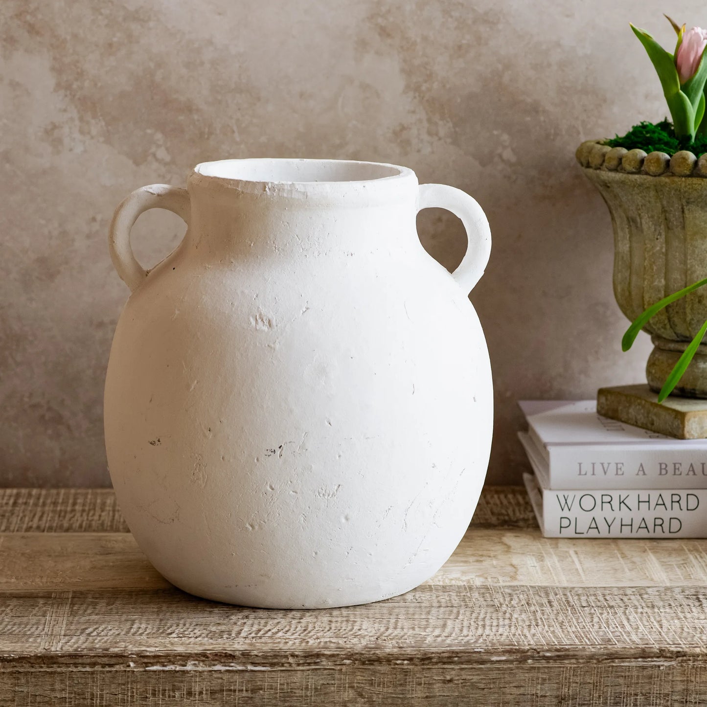 11.8" WHITE, 2 HANDLE JUG VASE - Magnolia Lane co. Home + Garden + Gift