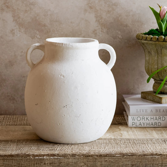 11.8" WHITE, 2 HANDLE JUG VASE - Magnolia Lane co. Home + Garden + Gift