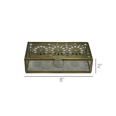 Amara Laser Cut Box |Brass & Glass
