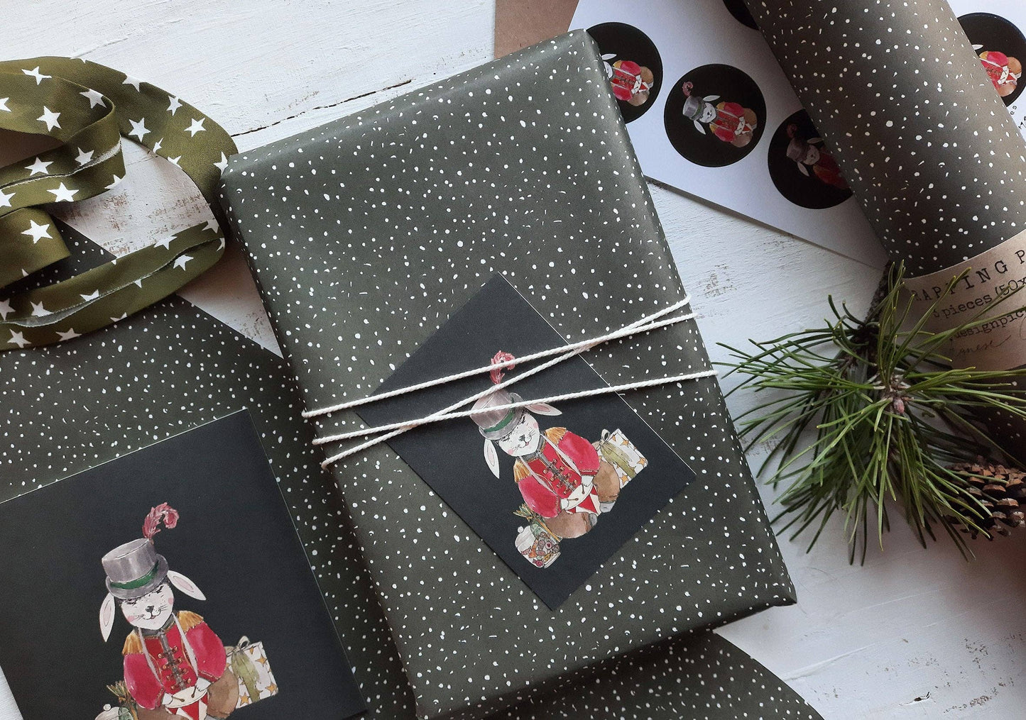 Set Of 3 Pieces Snowing Wrapping Paper