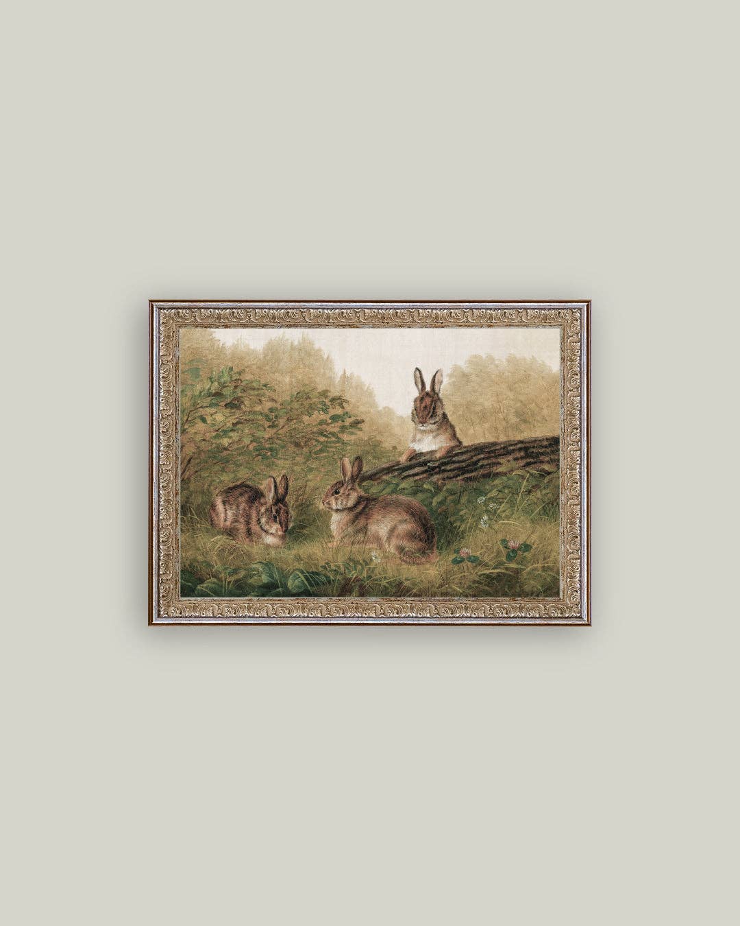 Rabbits on a Log Framed Antique Art - Magnolia Lane co. Home + Garden + Gift