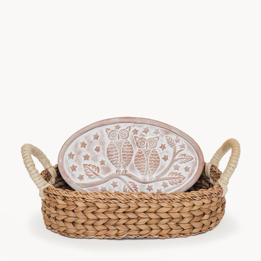 Handmade Bread Warmer & Wicker Basket - Owl Oval