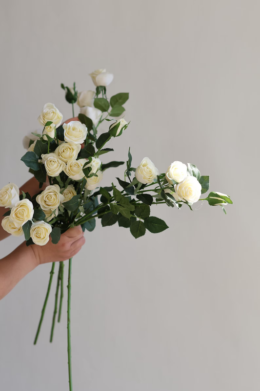 29" 6 head Faux Cream Rose Branch